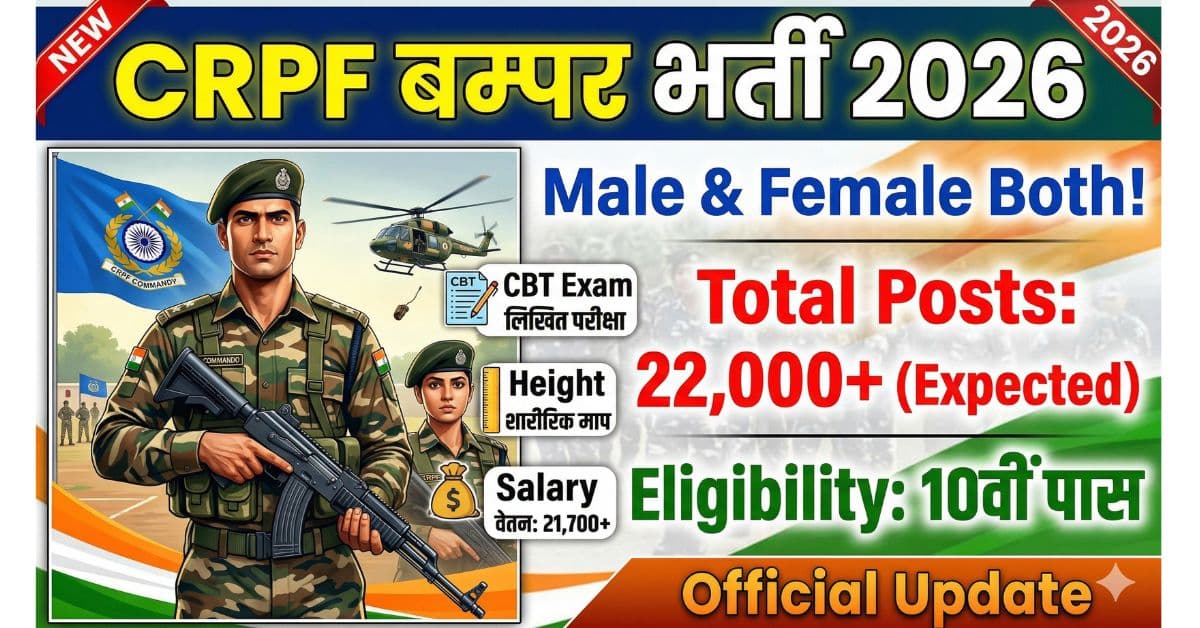 CRPF Rally Recruitment 2026: 22,000 पदों पर बम्पर भर्ती